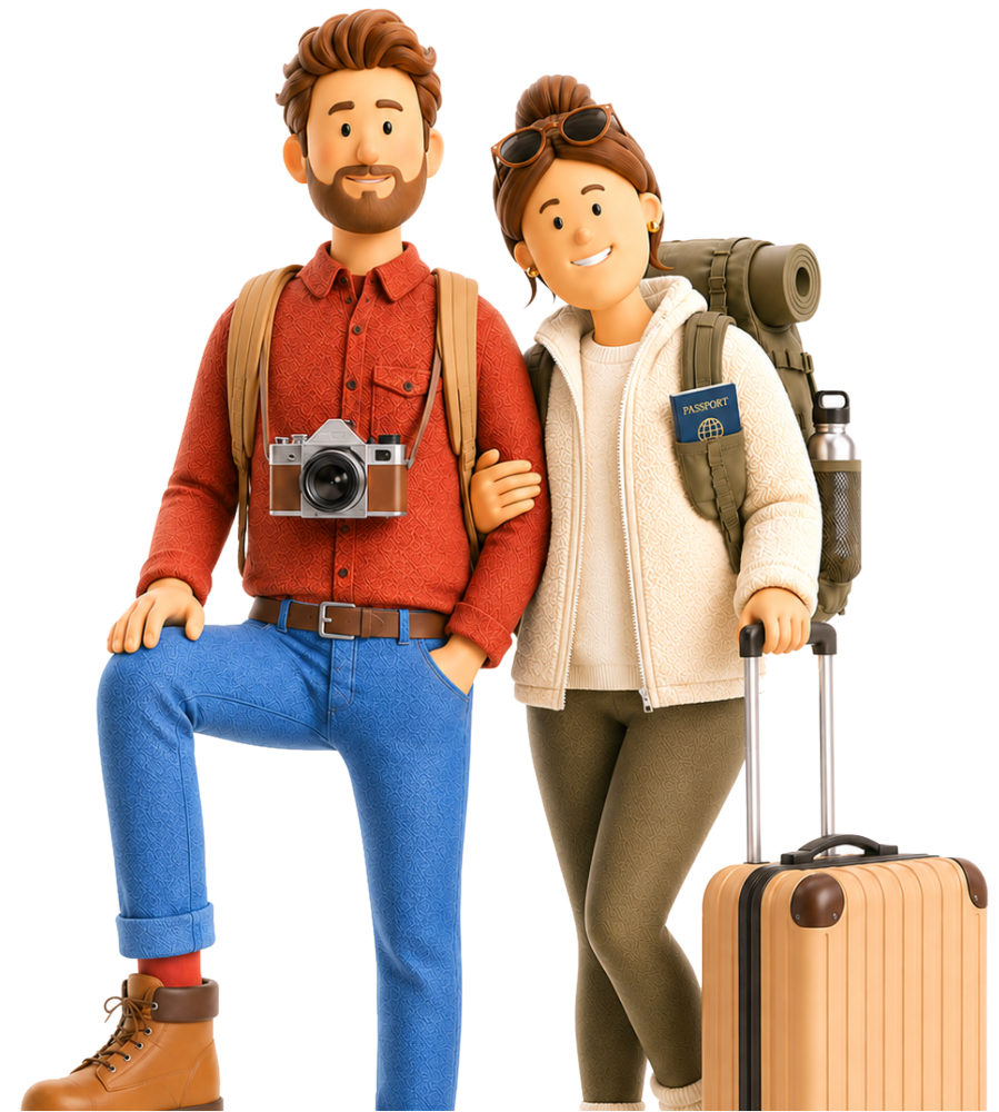 Travelling couple with luggage